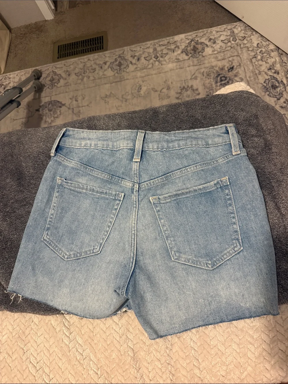 Old Navy Light Blue Distressed Denim Shorts with Navy Floral Patches
